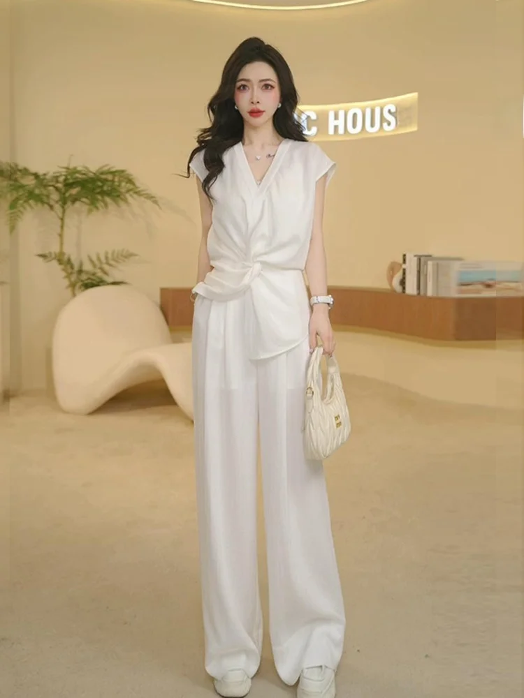 Fashionable Summer Commute White Sleeveless Top Wide Leg Pants Two Piece Set Women's Design Sense High End Cotton Ensemble
Fashionable Summer Commute White Sleeveless Top Wide Leg Pants Two Piece Set Women's Design Sense High End Cotton Ensemble