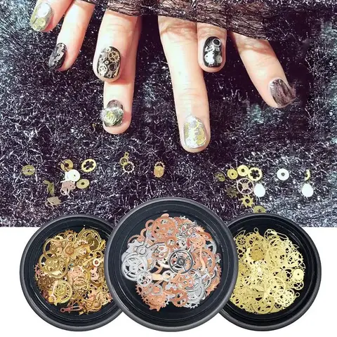 1Box 3D DIY Steampunk Mechanical Component Gear Wheel Nail Art Decoration Tips