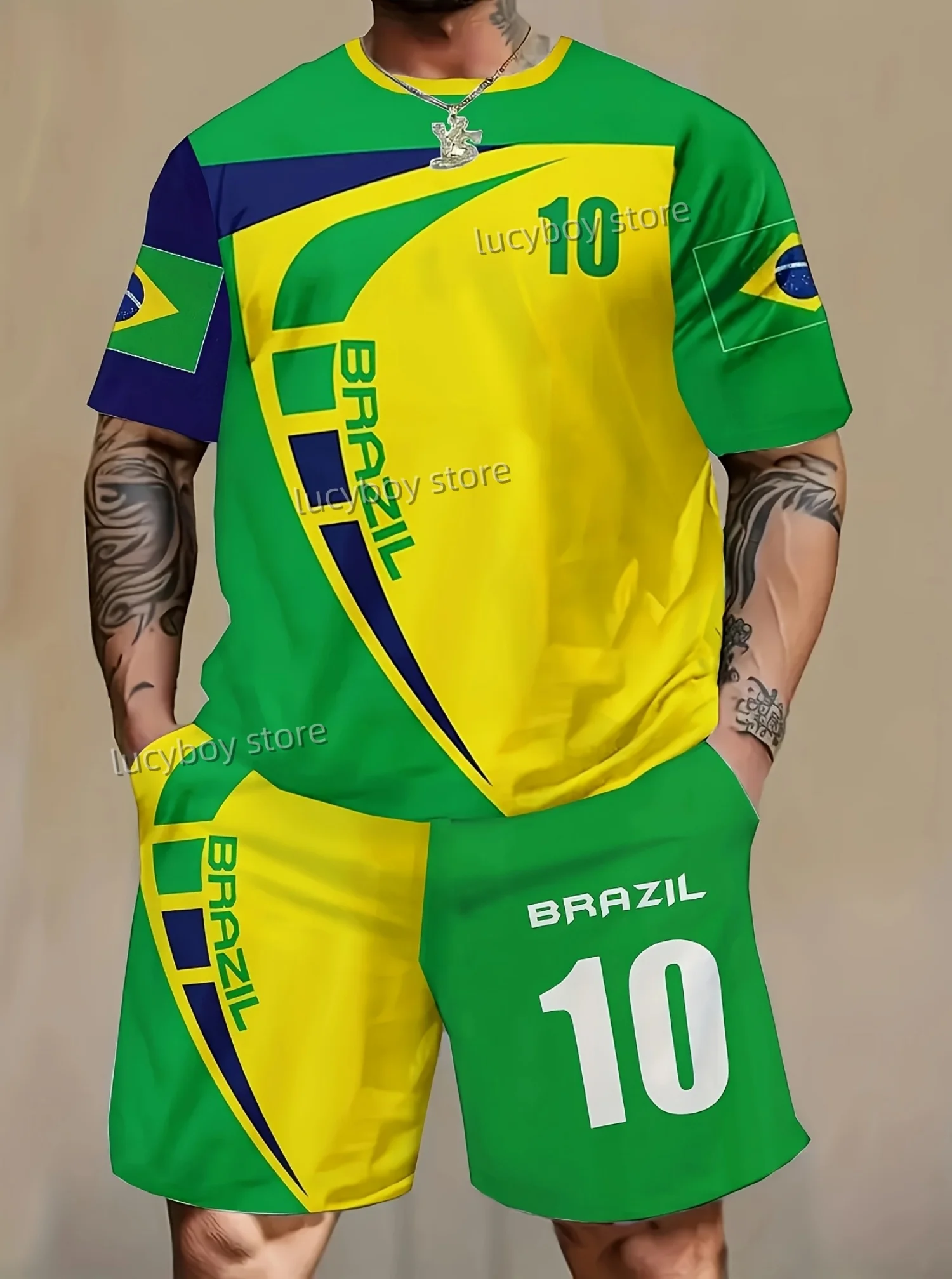 Mens brazil flag Print Sport T-shirt+shorts Suit Set American Tracksuit Outfit Summer plus size tracksuit 2 Piece Set Clothes
Mens brazil flag Print Sport T-shirt+shorts Suit Set American Tracksuit Outfit Summer plus size tracksuit 2 Piece Set Clothes