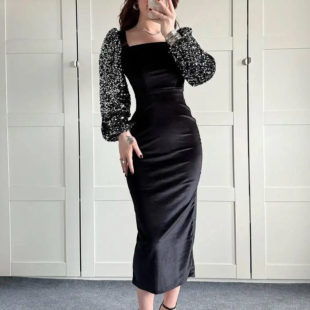 Customized Delicate Square Collar Long Sleeves Sequined Evening Dresses Exquisite Velvet Pleats Vestido De Festa Robe
Customized Delicate Square Collar Long Sleeves Sequined Evening Dresses Exquisite Velvet Pleats Vestido De Festa Robe