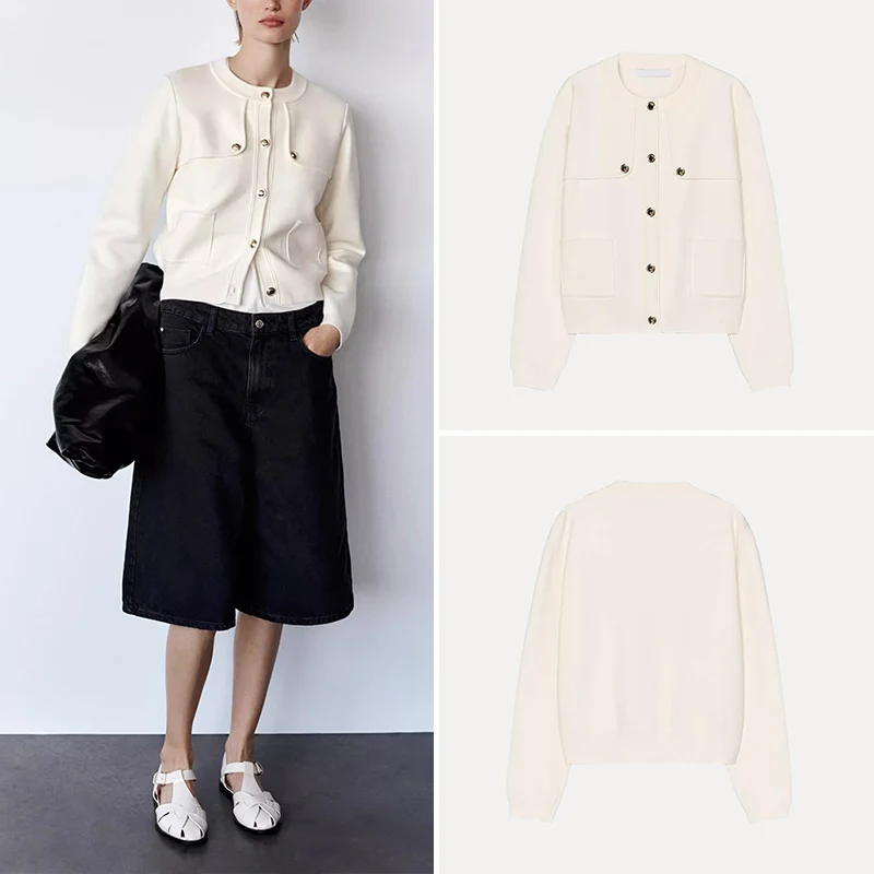 Spring 2025 Women's Knitted Jaet Long Sve round Ne Button-Up Golden Z Sweet Sle Polyester Fiber Outerwear
Spring 2025 Women's Knitted Jaet Long Sve round Ne Button-Up Golden Z Sweet Sle Polyester Fiber Outerwear