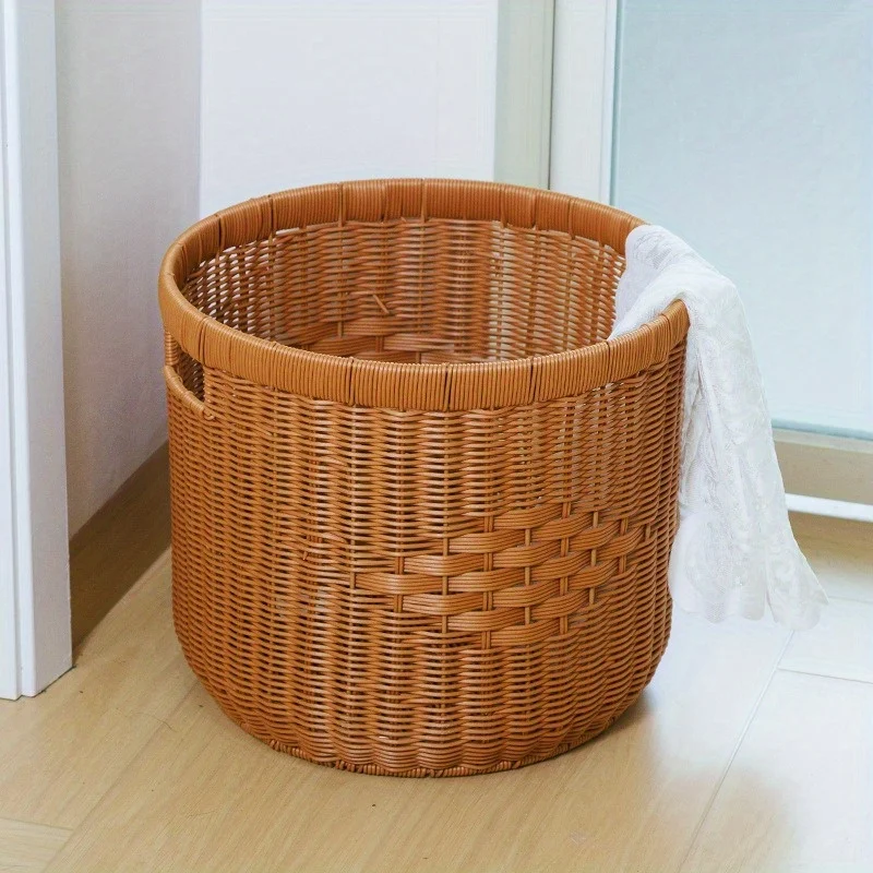Woven rattan handle dirty clothes bucket, circular clothes storage bucket, bathroom plastic laundry basket, storage basket
Woven rattan handle dirty clothes bucket, circular clothes storage bucket, bathroom plastic laundry basket, storage basket