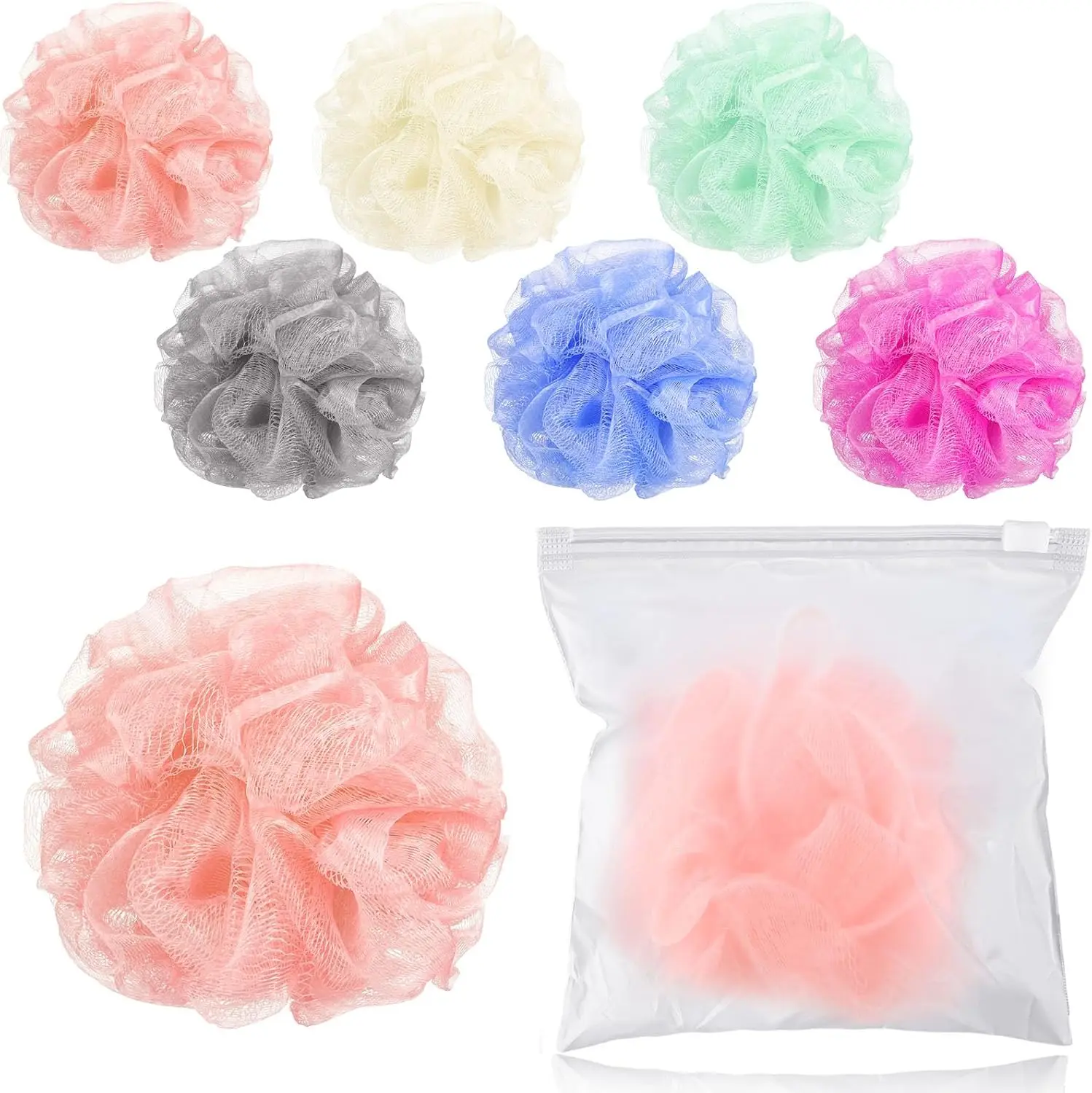 6 Travel Size Loofahs Individually Wrapped with Cases, Small Shower Poufs for Bathing, Quick Foaming, Soft PE Material, Pastel Colors
6 Travel Size Loofahs Individually Wrapped with Cases, Small Shower Poufs for Bathing, Quick Foaming, Soft PE Material, Pastel Colors