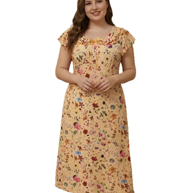 EU US Plus Size Pajamas Women's Summer Floral Ruffle Short-sleeved Long Nightgown Ice Silk Loose Dresses Loungewear Home Clothes
EU US Plus Size Pajamas Women's Summer Floral Ruffle Short-sleeved Long Nightgown Ice Silk Loose Dresses Loungewear Home Clothes