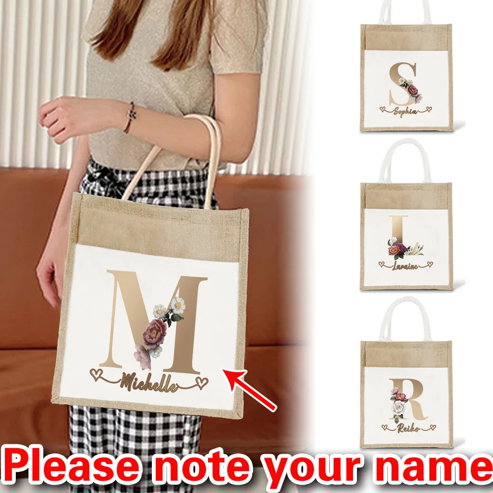 Customizable Name Reusable Large Capacity Handbag Rose Gold Letter Pattern Yellow Linen Handbag Shopping Storage Bag 
Customizable Name Reusable Large Capacity Handbag Rose Gold Letter Pattern Yellow Linen Handbag Shopping Storage Bag