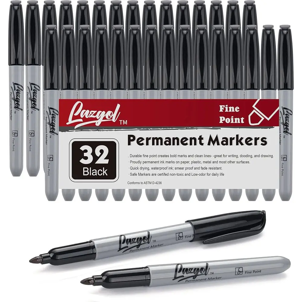 32-Count Black Permanent Marker Set, Fine Tip, Waterproof, Smear-Proof, Quick-Drying for Office and School Use
32-Count Black Permanent Marker Set, Fine Tip, Waterproof, Smear-Proof, Quick-Drying for Office and School Use