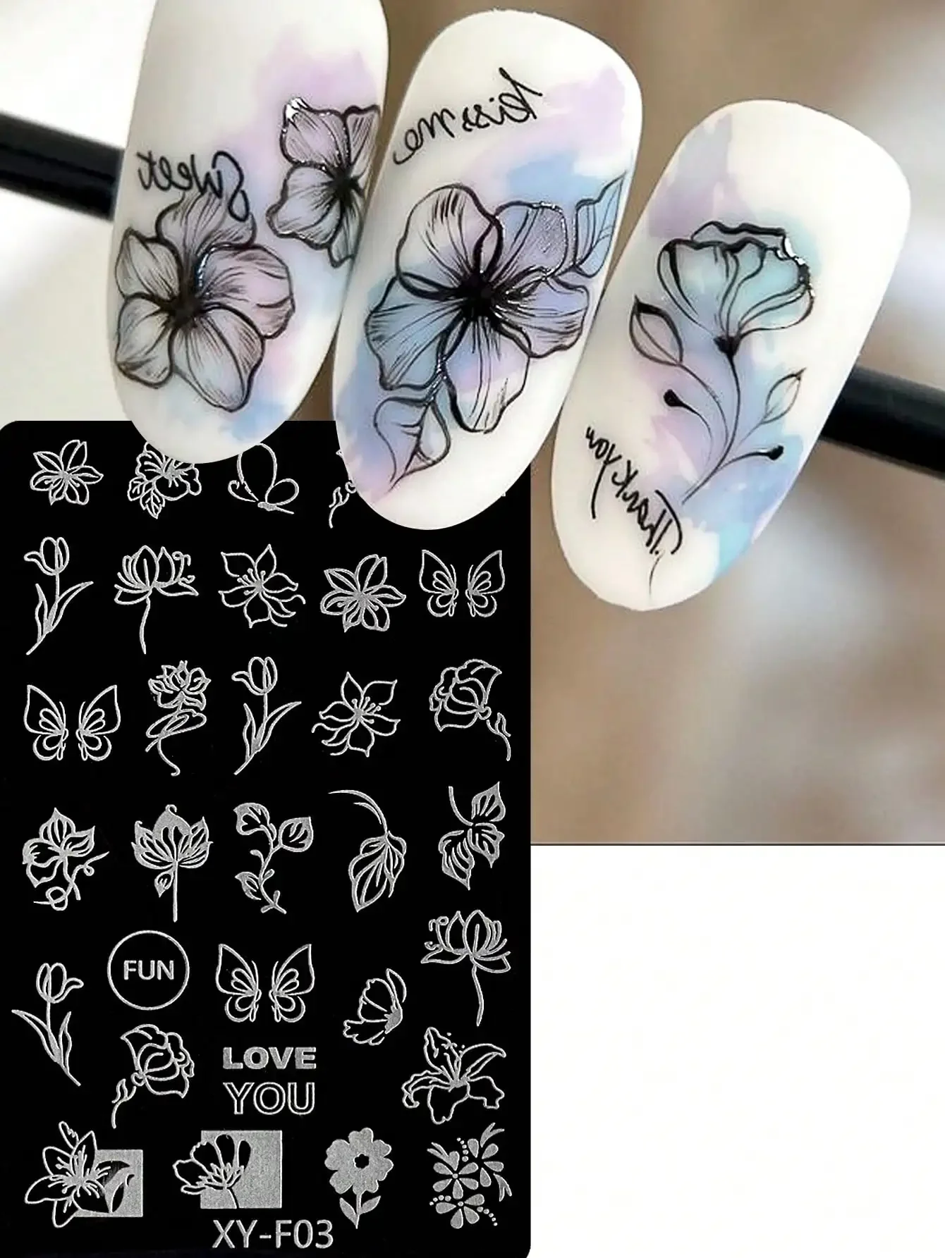 1pc Nail Art Stamping Plate, Butterfly Flower Line Decor Design, Suitable For DIY Nail Art Stamping Template, Nail Art Tools
1pc Nail Art Stamping Plate, Butterfly Flower Line Decor Design, Suitable For DIY Nail Art Stamping Template, Nail Art Tools