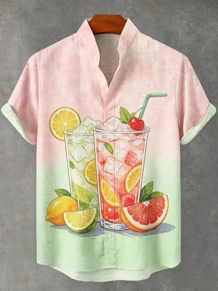 Men's Summer Cocktail Print Stand Collar Short Sleeve Shirt Loose Comfort Casual Beach Top
Men's Summer Cocktail Print Stand Collar Short Sleeve Shirt Loose Comfort Casual Beach Top
