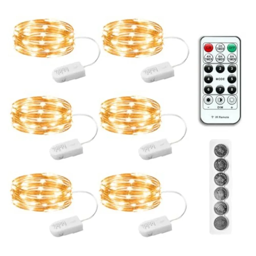 6PCS Fairy Lights Battery Powered with Remote, 7Feet 20LEDs Twinkle Mini Lights with Timer, Waterproof Small Silver Wire Firefl
6PCS Fairy Lights Battery Powered with Remote, 7Feet 20LEDs Twinkle Mini Lights with Timer, Waterproof Small Silver Wire Firefl