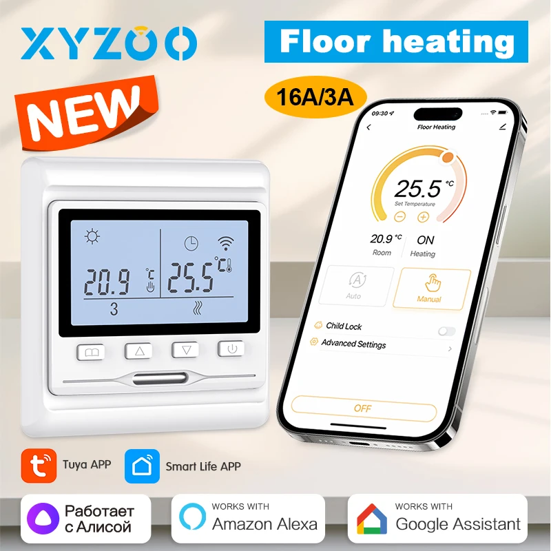 Умный Wi-Fi термостат Tuya домашний терморегулятор котел/электрический/полочный регулятор температуры подогрева воды Alice Alexa Google 
Умный Wi-Fi термостат Tuya домашний терморегулятор котел/электрический/полочный регулятор температуры подогрева воды Alice Alexa Google