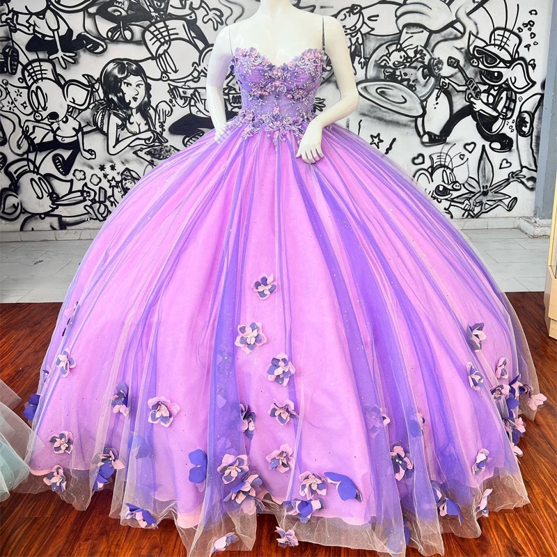 Luxury Purple Princess Spaghetti Strap Quinceanera Dresses 3D Flowers Ball Gown Lace-Up Beaded Sweet 16 Dresses Tulle vestido
Luxury Purple Princess Spaghetti Strap Quinceanera Dresses 3D Flowers Ball Gown Lace-Up Beaded Sweet 16 Dresses Tulle vestido