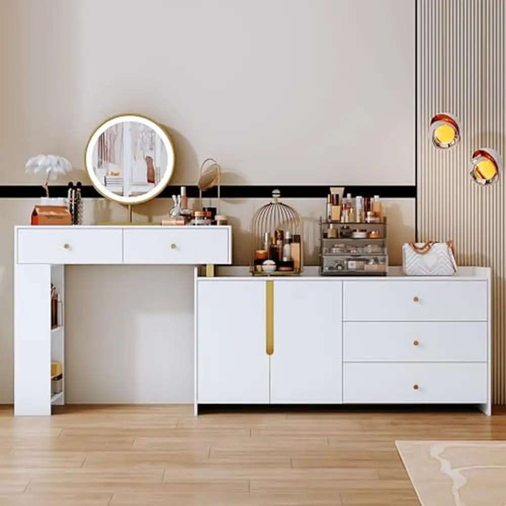 Modern Vanity Desk with 3 Color Touch Screen Dimming Mirror Adjustable Cabinet and 5 Drawers White Eco-Friendly Makeup Dressing
Modern Vanity Desk with 3 Color Touch Screen Dimming Mirror Adjustable Cabinet and 5 Drawers White Eco-Friendly Makeup Dressing