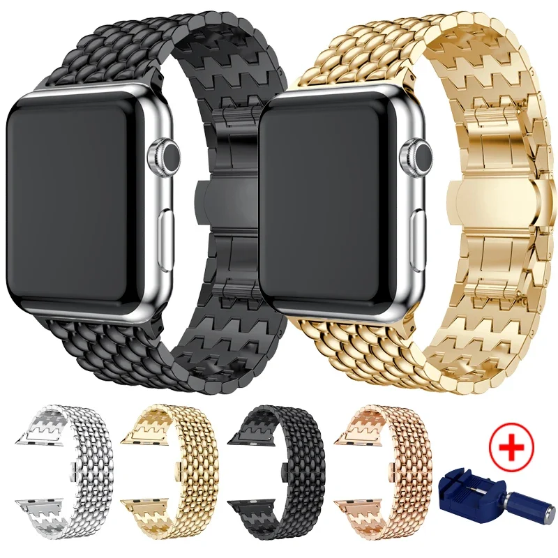 Ремешок для Apple Watch Band 42/44 мм, черный золотистый браслет из нержавеющей стали с пряжкой, зажим-адаптер для Apple Watch, iWatch Band 38/40
Ремешок для Apple Watch Band 42/44 мм, черный золотистый браслет из нержавеющей стали с пряжкой, зажим-адаптер для Apple Watch, iWatch Band 38/40