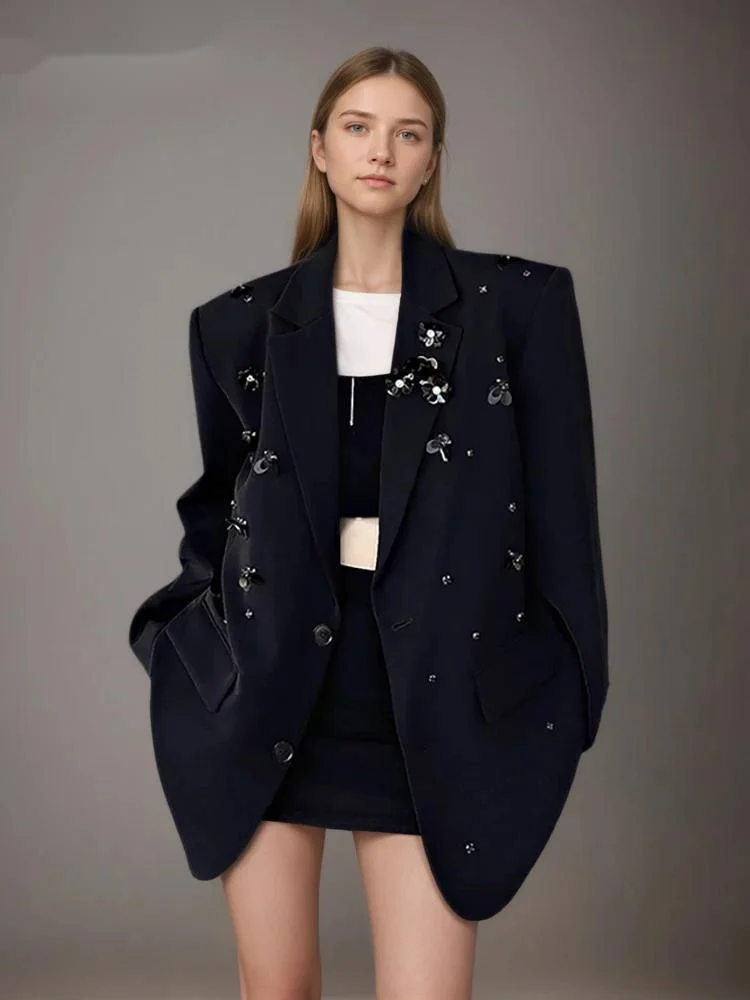 Fashion Black 3D Sequined Flower Blazer Women's Lapel Loose Single Breasted Suit Jacket Autumn Spring New 7TOEF
Fashion Black 3D Sequined Flower Blazer Women's Lapel Loose Single Breasted Suit Jacket Autumn Spring New 7TOEF