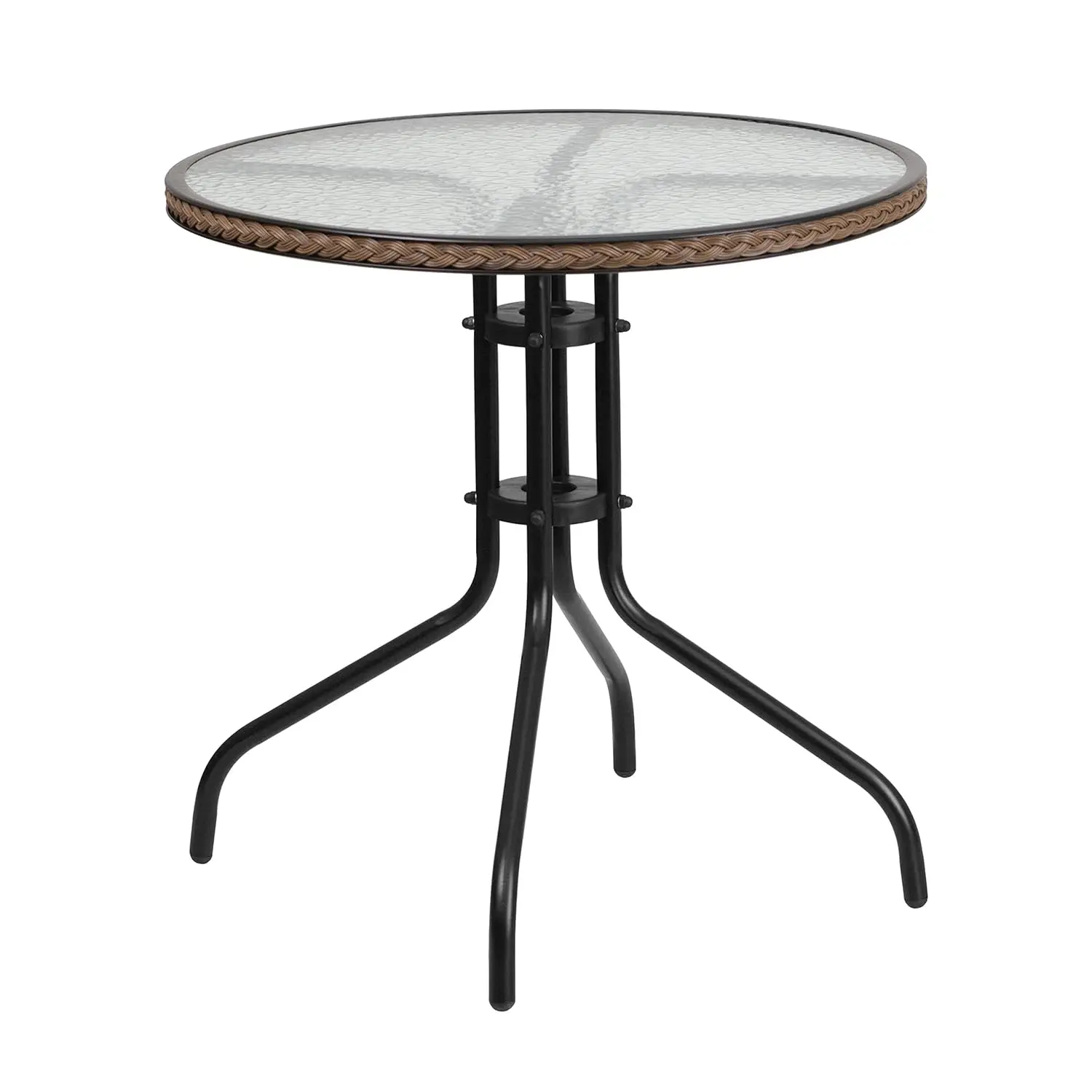 28'' Round Tempered Glass Metal Table with Dark Brown Rattan Edging, Customized
28'' Round Tempered Glass Metal Table with Dark Brown Rattan Edging, Customized