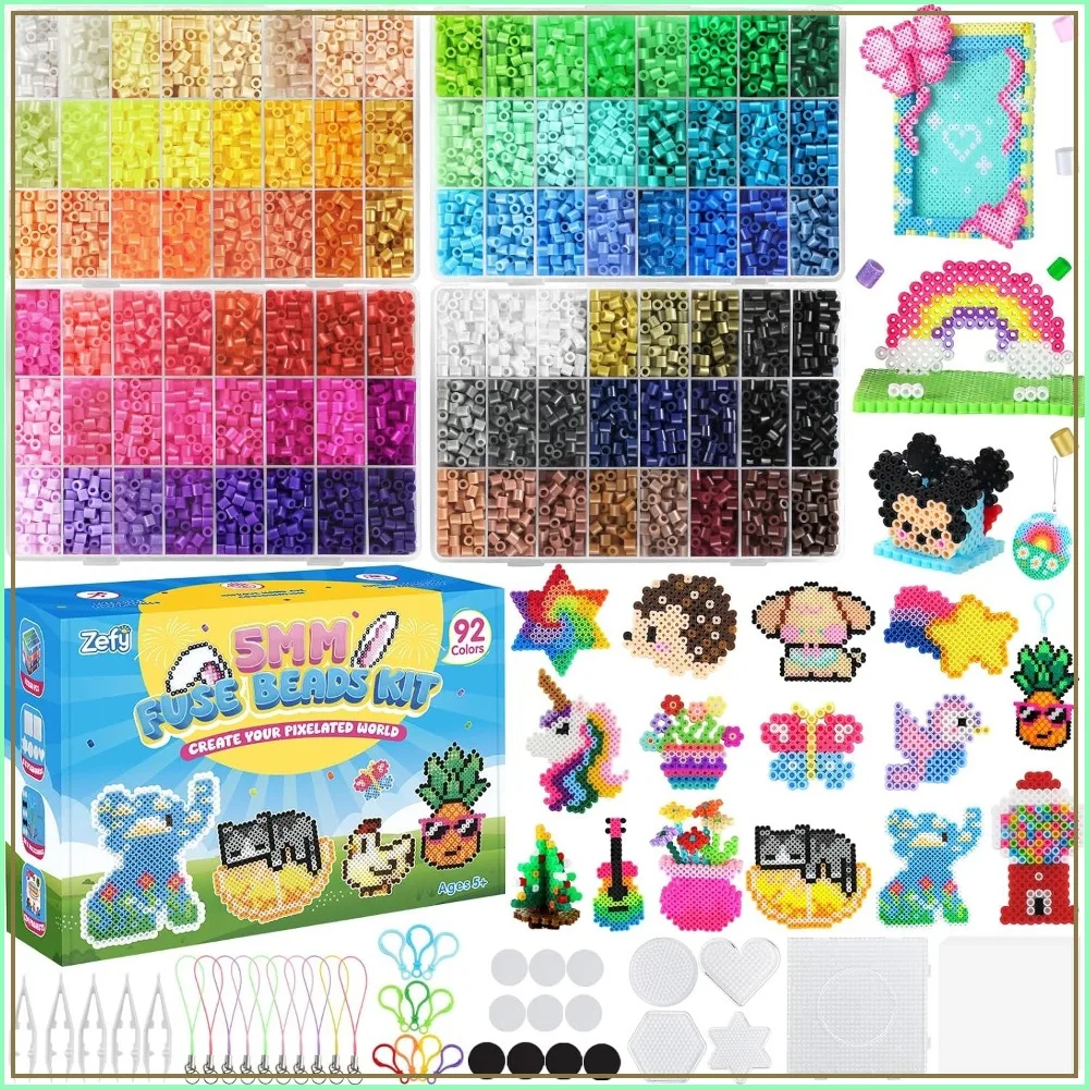 92 Colors 19200 Pcs Fuse Beads Kit, 5mm, 124 Patterns, 6 Pegboards, Ironing Paper, Tweezers & Hooks, Crafts for Kids
92 Colors 19200 Pcs Fuse Beads Kit, 5mm, 124 Patterns, 6 Pegboards, Ironing Paper, Tweezers & Hooks, Crafts for Kids