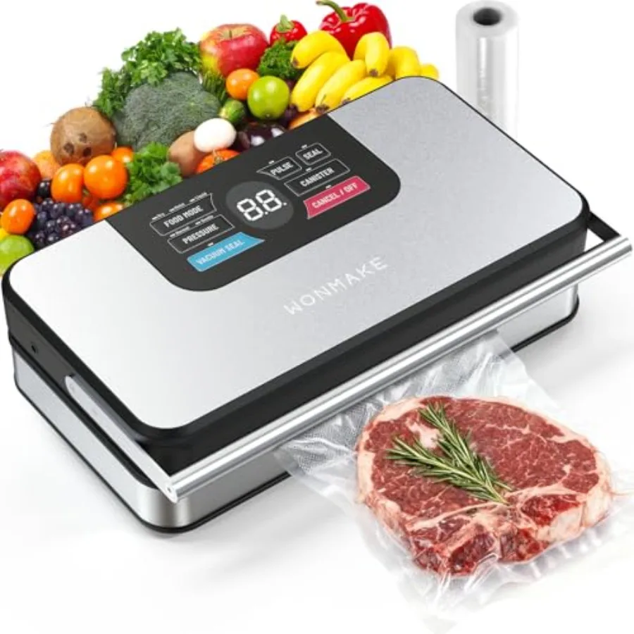 Food vacuum sealer for kitchen use, stainless steel, silver, 95kPa powerful suction with fully automatic 10-in-1 function, buil
Food vacuum sealer for kitchen use, stainless steel, silver, 95kPa powerful suction with fully automatic 10-in-1 function, buil