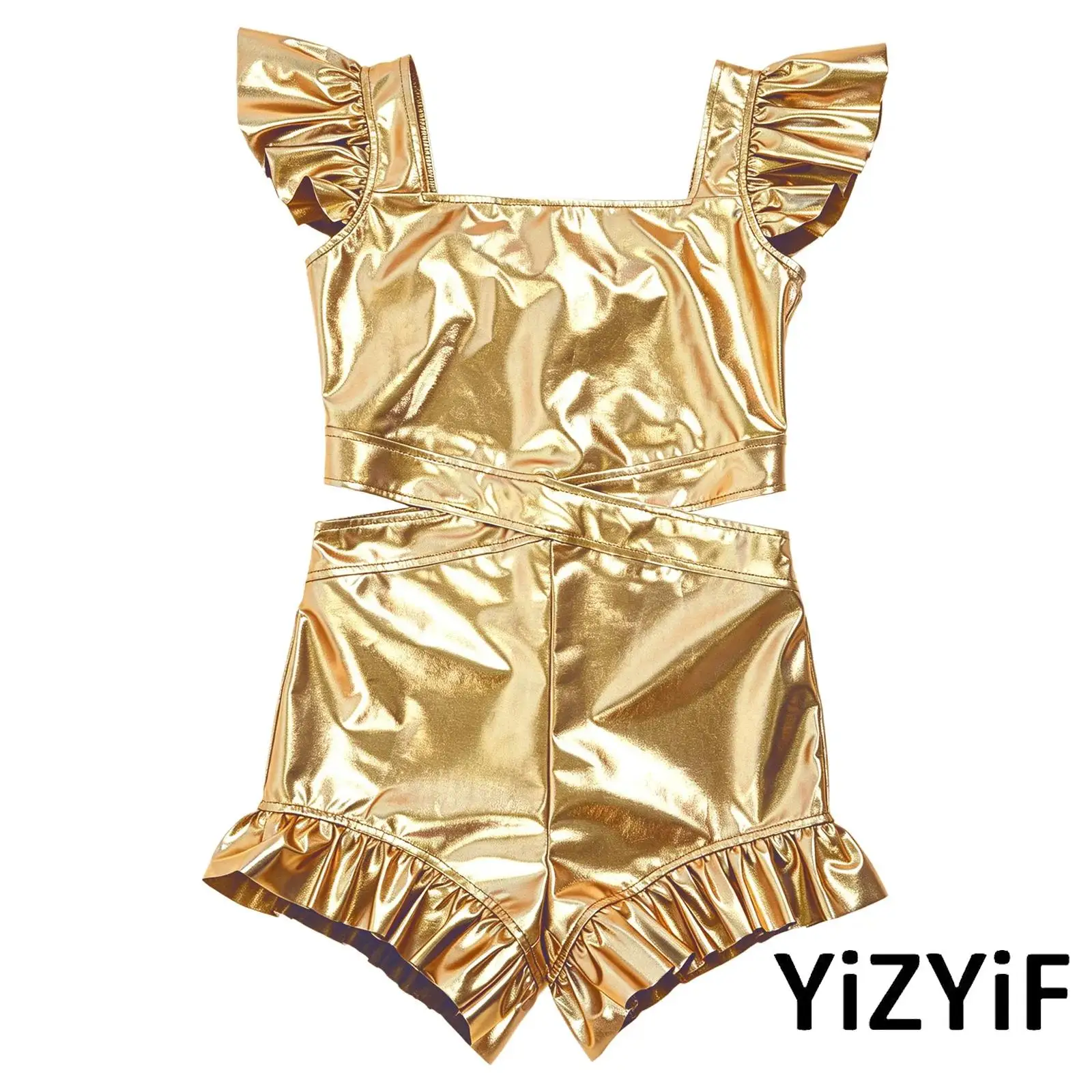 Kids Girls Metallic Shiny Bodysuit Fly Sleeve Boyshorts with Ruffled Trims Jumpsuit Unitards for Disco Jazz Dance Pageant Wear
Kids Girls Metallic Shiny Bodysuit Fly Sleeve Boyshorts with Ruffled Trims Jumpsuit Unitards for Disco Jazz Dance Pageant Wear