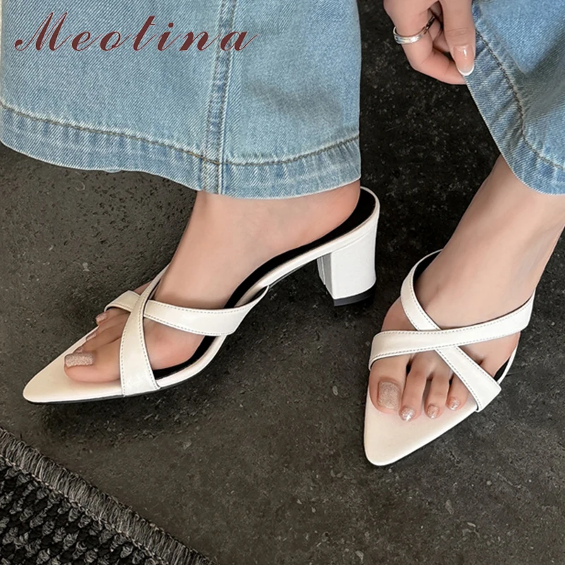 Meotina Women Genuine Leather Slides Pointed Toe Thick High Heels Sandals Sexy Design Slippers Ladies Fashion Shoes Summer 40
Meotina Women Genuine Leather Slides Pointed Toe Thick High Heels Sandals Sexy Design Slippers Ladies Fashion Shoes Summer 40