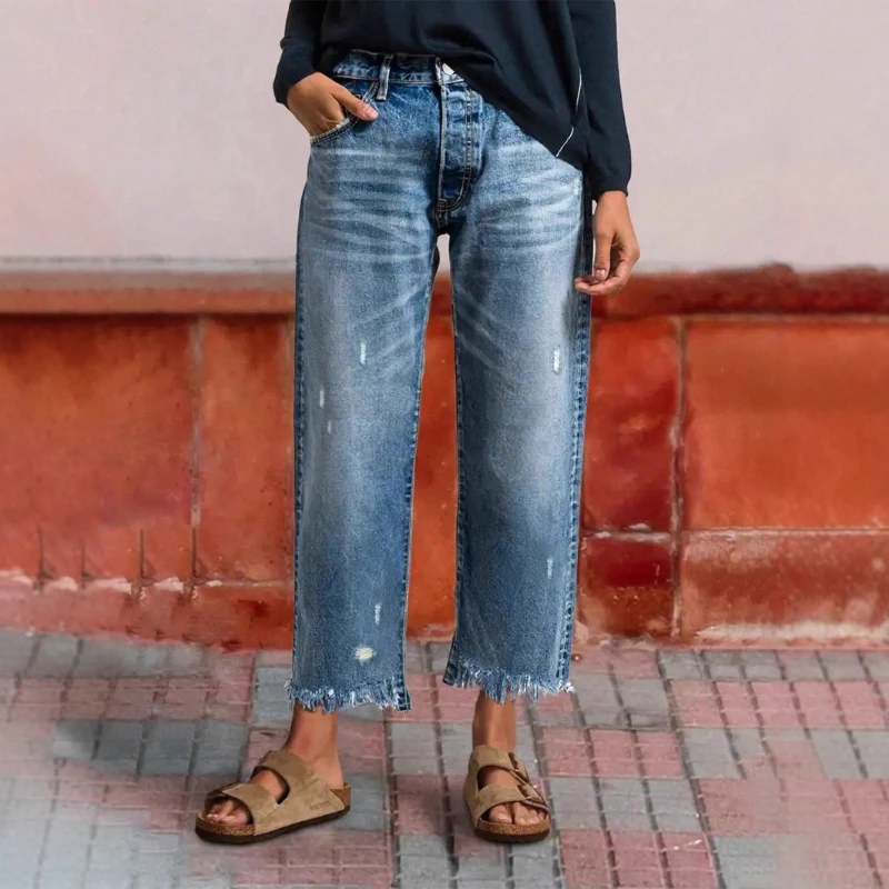 Pants Denim Pant Women Jeans Vintage Hole Loose High Waist Straight Trousers Frayed Hem Y2k Streetwear Work Casual 2026 Spring
Pants Denim Pant Women Jeans Vintage Hole Loose High Waist Straight Trousers Frayed Hem Y2k Streetwear Work Casual 2026 Spring