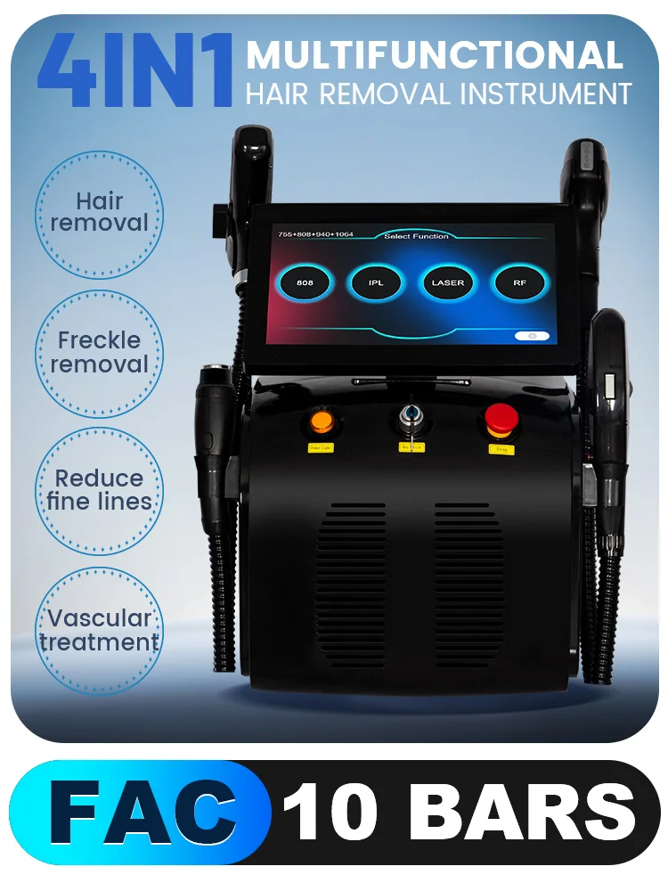 4 Wavelength 755 808 940 1064nm Diode Laser Painless Hair Removal 4 in 1 IPL RF Picosecond Laser Tattoo Removal Salon Machine
4 Wavelength 755 808 940 1064nm Diode Laser Painless Hair Removal 4 in 1 IPL RF Picosecond Laser Tattoo Removal Salon Machine