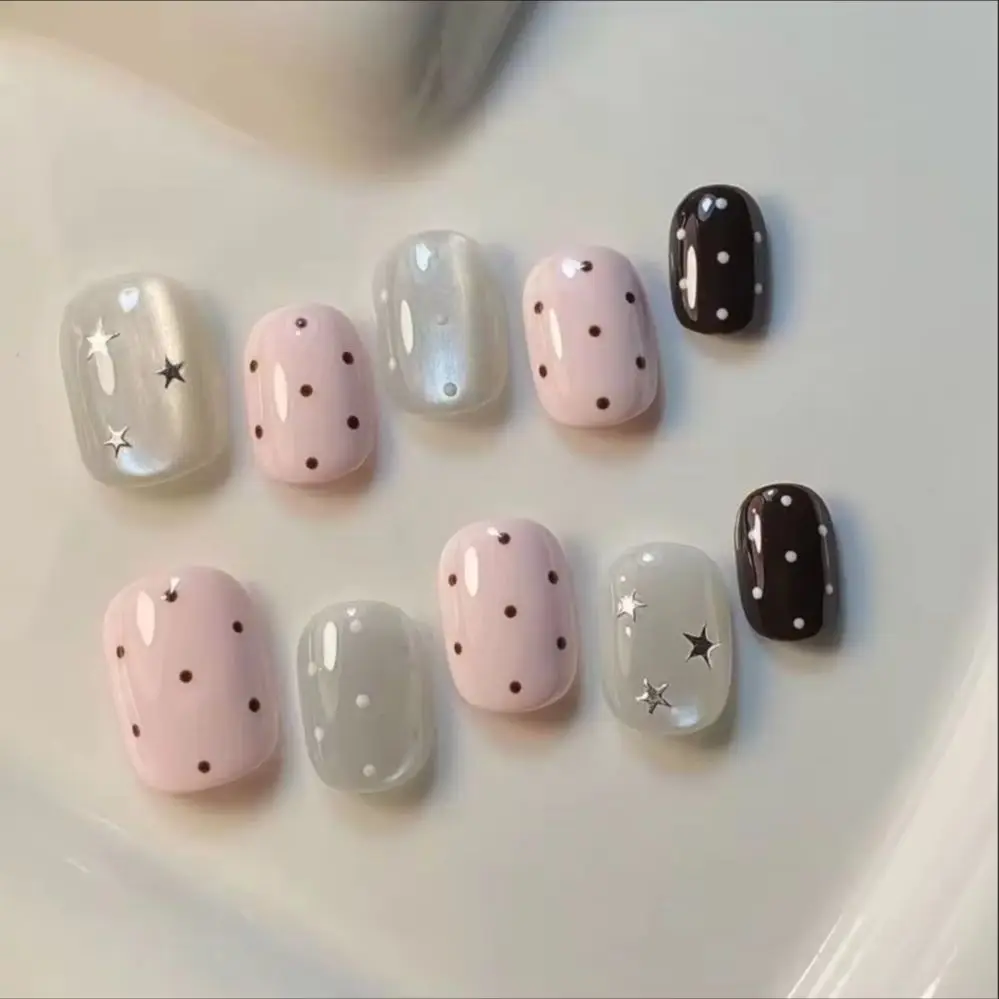 10pcs Pink Polka Dots Press on Nails Sweet Cool Stars Stick on Nails Summer Cat Eye Fake Nails Glitter Short Squoval Nail Art
10pcs Pink Polka Dots Press on Nails Sweet Cool Stars Stick on Nails Summer Cat Eye Fake Nails Glitter Short Squoval Nail Art