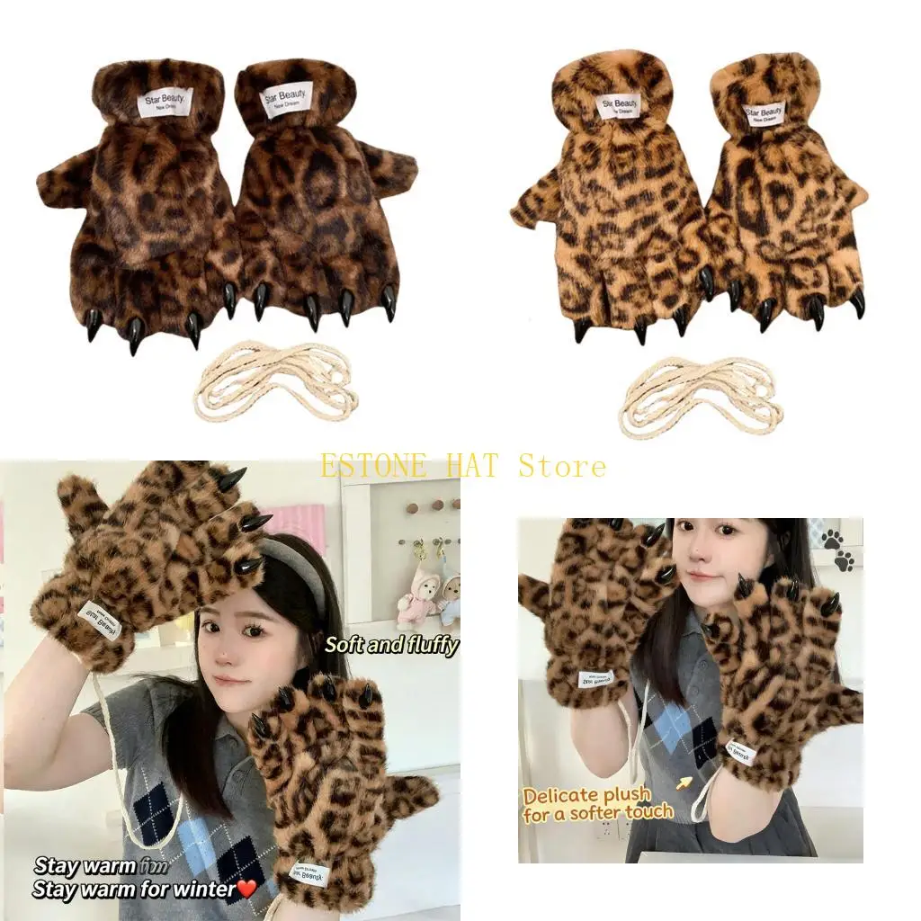 49MF Multiuse Winter Gloves with Leopard Print Anime Paws Mittens Soft Warm Handwear for Street Styles Cosplay Costume Props
49MF Multiuse Winter Gloves with Leopard Print Anime Paws Mittens Soft Warm Handwear for Street Styles Cosplay Costume Props