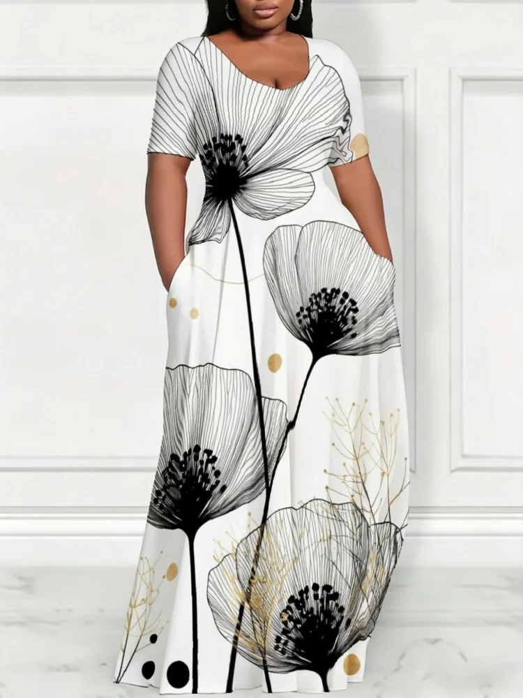Plus Size Women's Maxi Dress 2026 Summer African Floral Print Short Sleeve Casual Pocket Long Sundress Oversized Ankara Robes
Plus Size Women's Maxi Dress 2026 Summer African Floral Print Short Sleeve Casual Pocket Long Sundress Oversized Ankara Robes