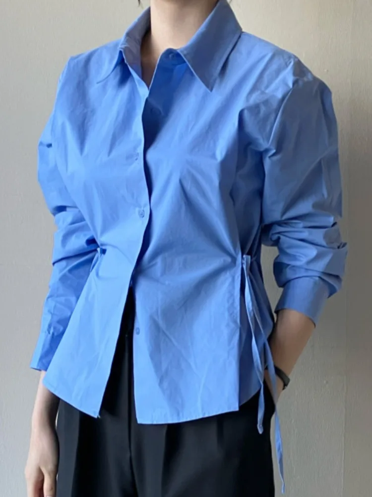 Chic Early Spring Slimming Long Sleeve Shirt with Belt Tie Design Single Button Collar Commute Style Korean Fit Women's Top
Chic Early Spring Slimming Long Sleeve Shirt with Belt Tie Design Single Button Collar Commute Style Korean Fit Women's Top