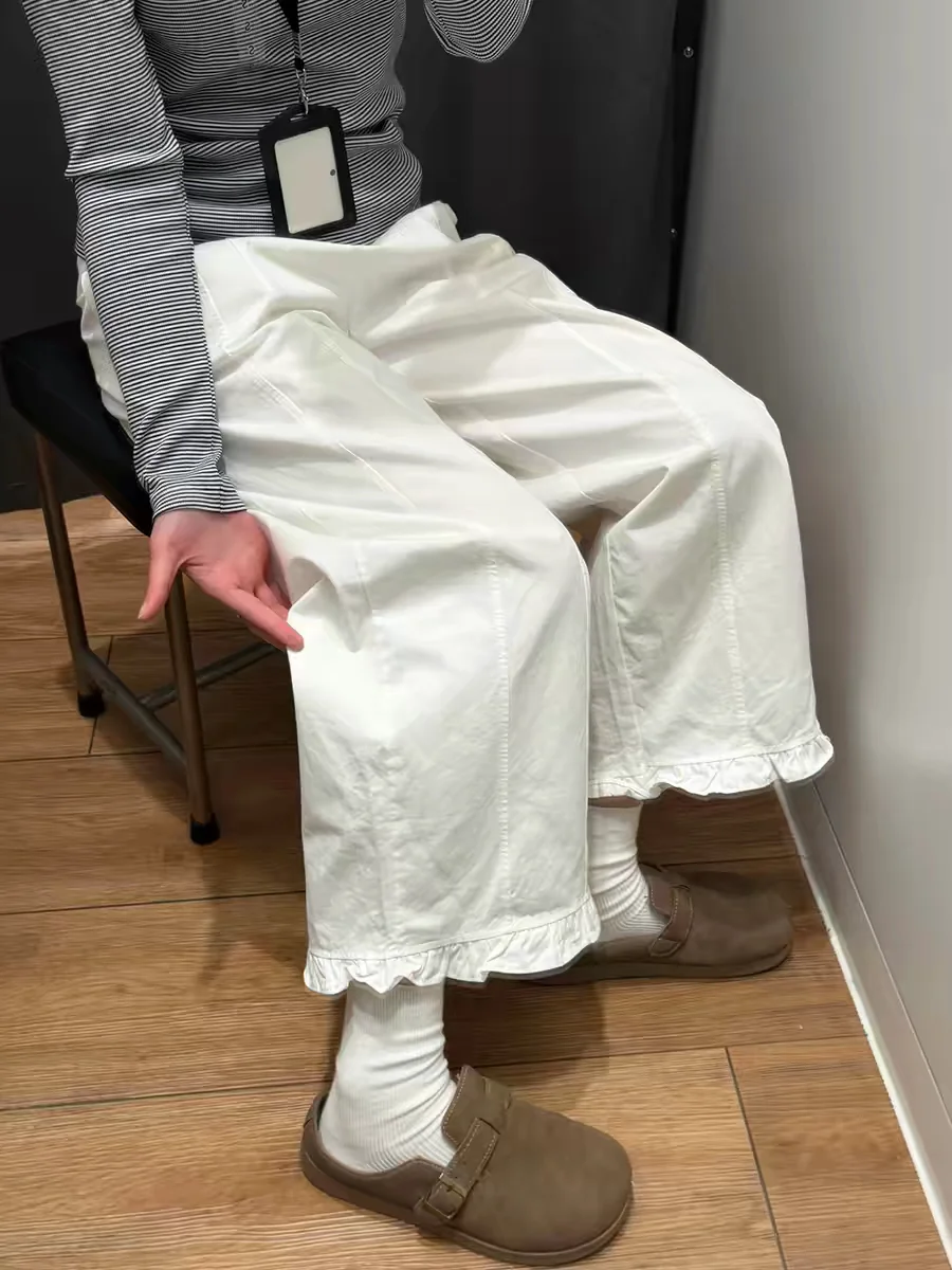 High Waist Straight Leg Pants Women's Loose Fit Casual Trousers White Wooden Trim Spring Summer Nine Points Wide Leg Pants
High Waist Straight Leg Pants Women's Loose Fit Casual Trousers White Wooden Trim Spring Summer Nine Points Wide Leg Pants