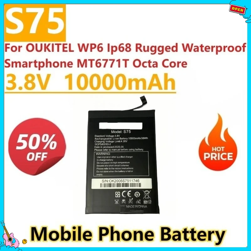 New Oukitel WP6 S75 Phone Battery 3.8V 10000mah for OUKITEL WP6 Ip68 Rugged Waterproof Smartphone MT6771T Octa Core
New Oukitel WP6 S75 Phone Battery 3.8V 10000mah for OUKITEL WP6 Ip68 Rugged Waterproof Smartphone MT6771T Octa Core