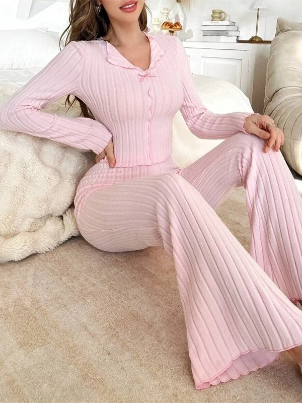 Fashionable Long Sleeve Long Pants Home Clothes Pajamas Set for Women Comfortable Breathable Sleepwear Set Suitable for Autumn
Fashionable Long Sleeve Long Pants Home Clothes Pajamas Set for Women Comfortable Breathable Sleepwear Set Suitable for Autumn