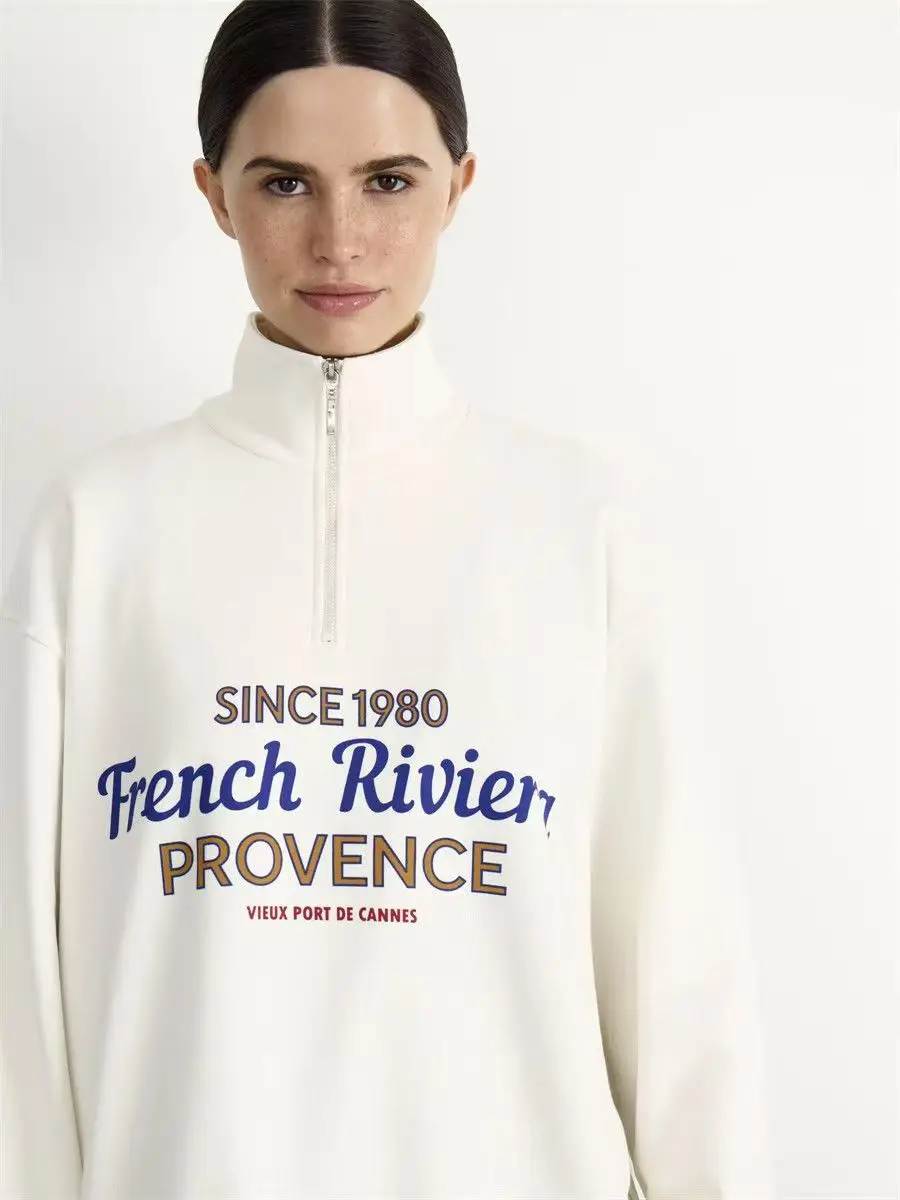 French Riviera Provence Vintage Preppy Style Sweatshirt Women Pullover Half Zip Hoodie Stand Collar White Y2k Aesthetic Spring
French Riviera Provence Vintage Preppy Style Sweatshirt Women Pullover Half Zip Hoodie Stand Collar White Y2k Aesthetic Spring