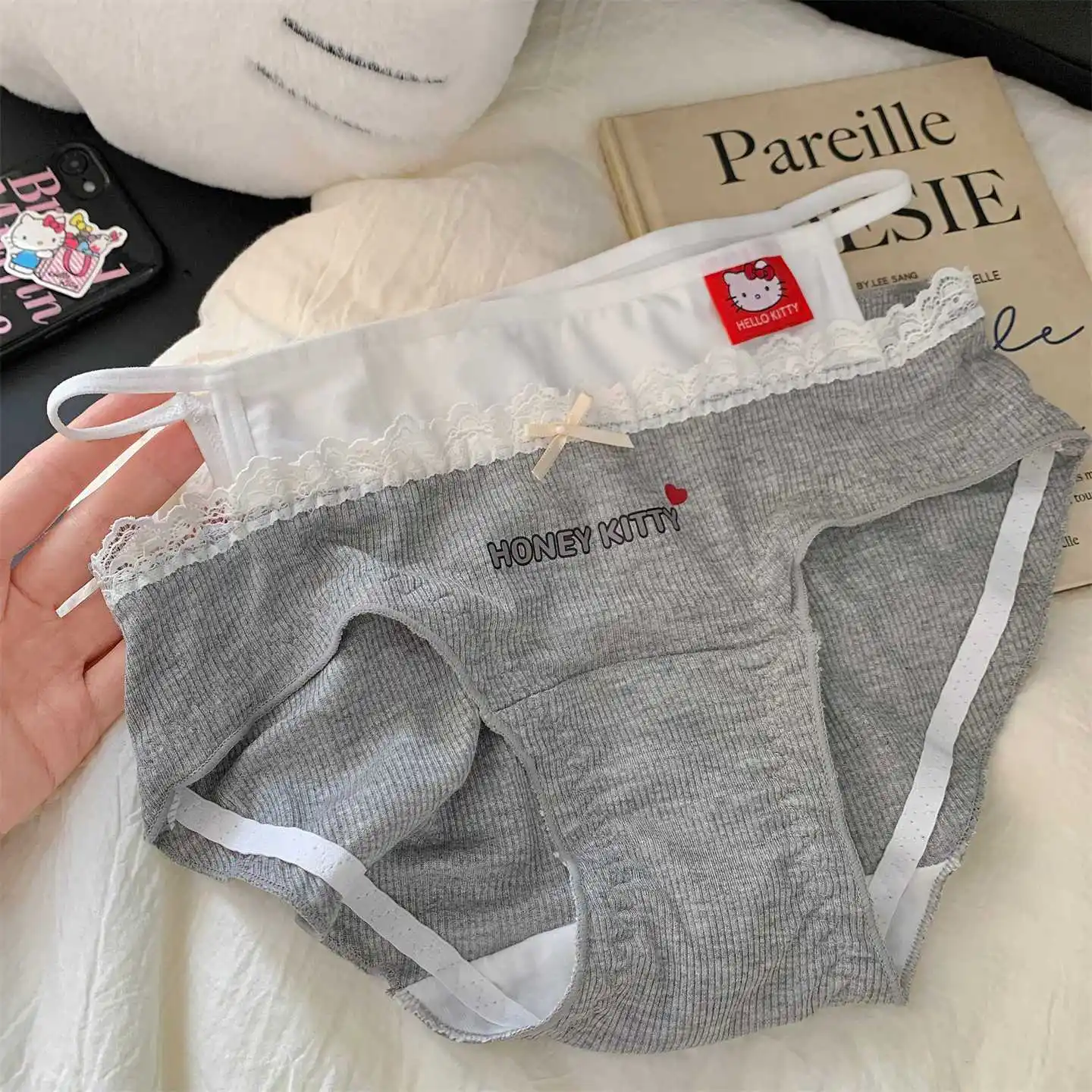 Kawaii Hello Kitty Gray Ribbed Panties Mid Waist Lace Bow Cotton Soft Comfortable Briefs
Kawaii Hello Kitty Gray Ribbed Panties Mid Waist Lace Bow Cotton Soft Comfortable Briefs