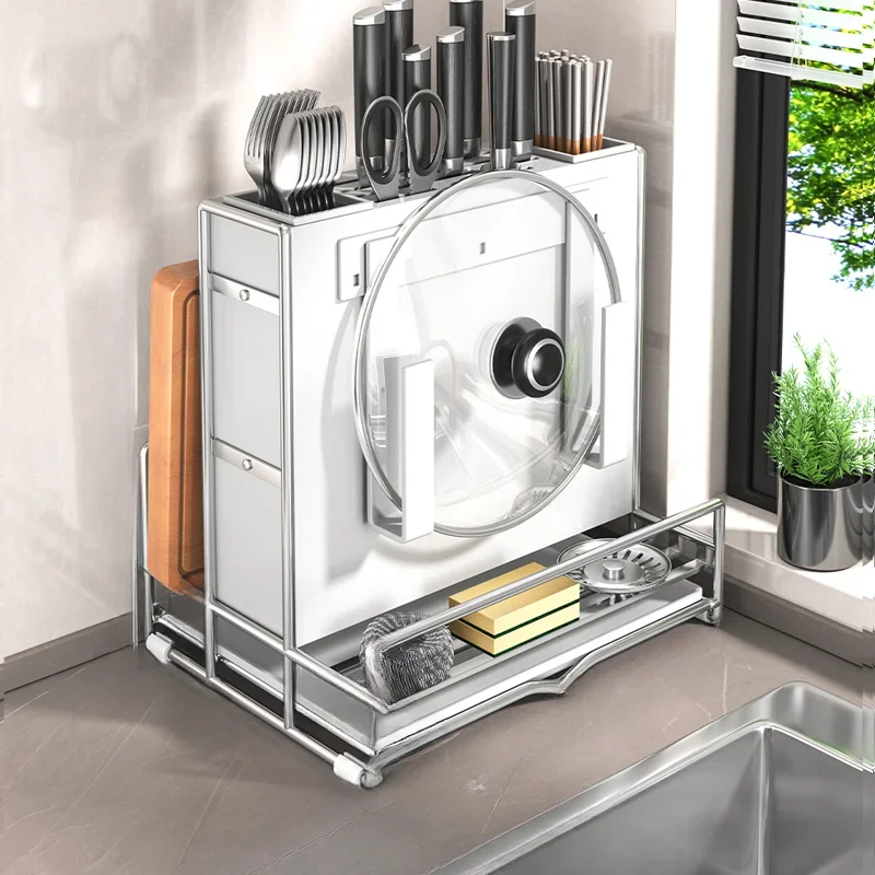 Stainless Steel Knife Holder Storage Rack Kitchen Pot Cover Cutting Board Cutting Tools Spatula Integrated Storage Rack KnifeBag
Stainless Steel Knife Holder Storage Rack Kitchen Pot Cover Cutting Board Cutting Tools Spatula Integrated Storage Rack KnifeBag