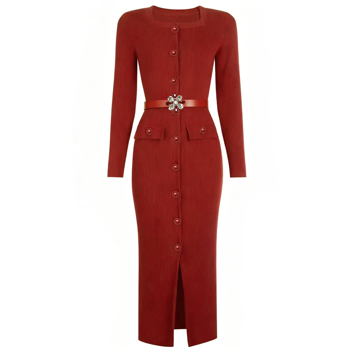 High Quality Spring And Autumn New Fashionable Knitted Square Neck Diamond Belt Slim Fit Long Sleeved Women's Dress
High Quality Spring And Autumn New Fashionable Knitted Square Neck Diamond Belt Slim Fit Long Sleeved Women's Dress