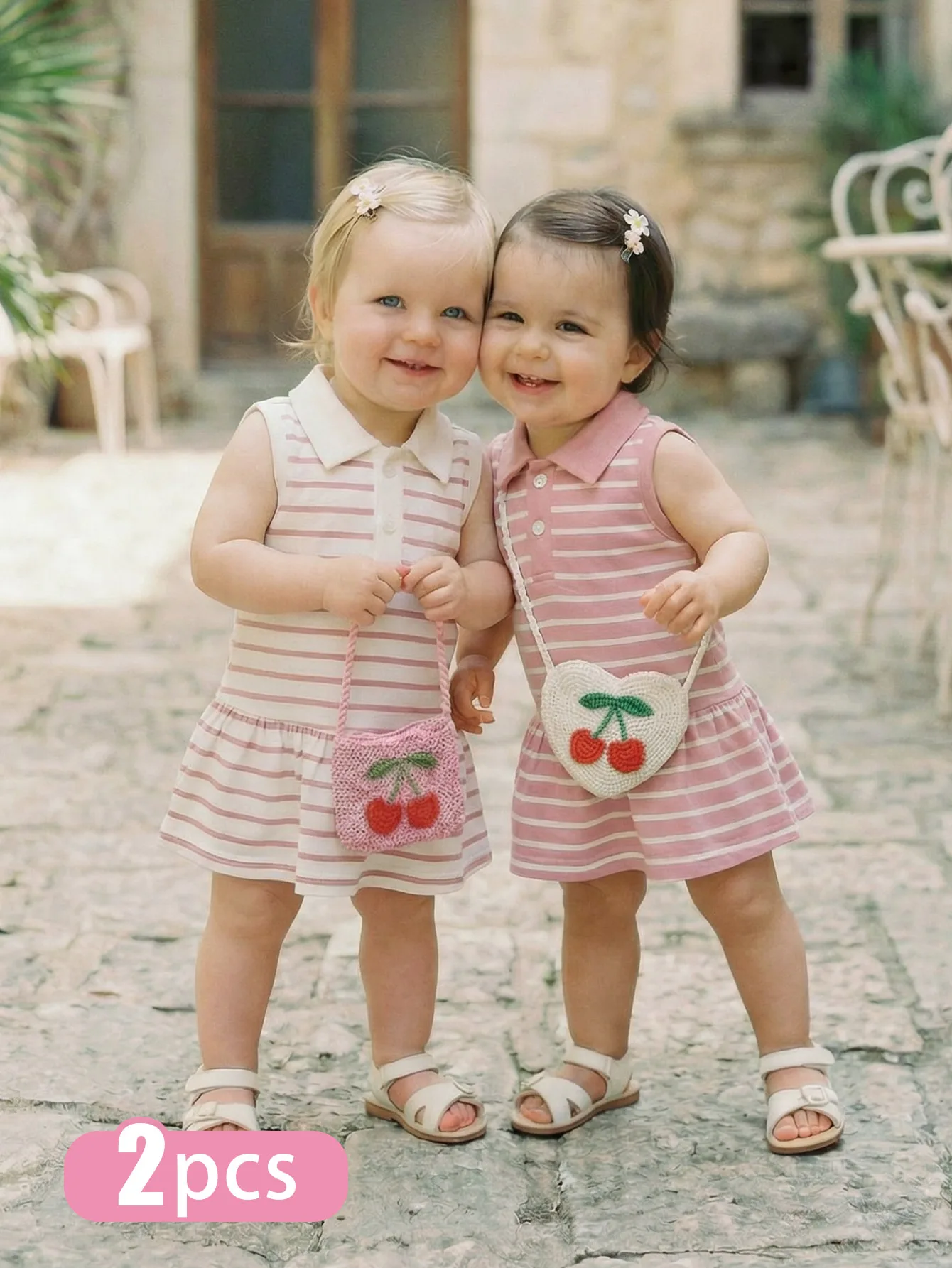 Baby Girl Stripe Set: Classic pink & white stripe 2-piece set with lapel collar and sleeveless design. Perfect for summer outing
Baby Girl Stripe Set: Classic pink & white stripe 2-piece set with lapel collar and sleeveless design. Perfect for summer outing