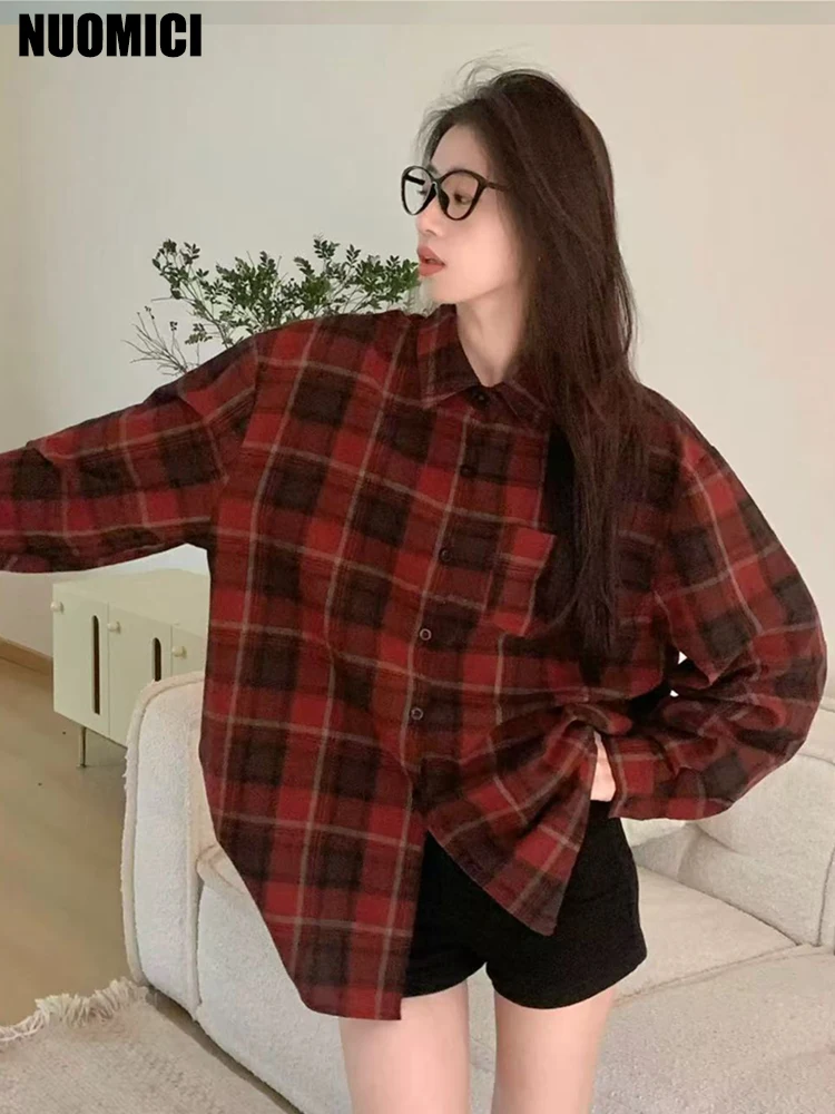 NUOMICI Korean Popular Clothes Red Black Striped Long-sleeved Plaid Shirt For Women Loose Casual Jacket Women Tops Chic Shirt
NUOMICI Korean Popular Clothes Red Black Striped Long-sleeved Plaid Shirt For Women Loose Casual Jacket Women Tops Chic Shirt