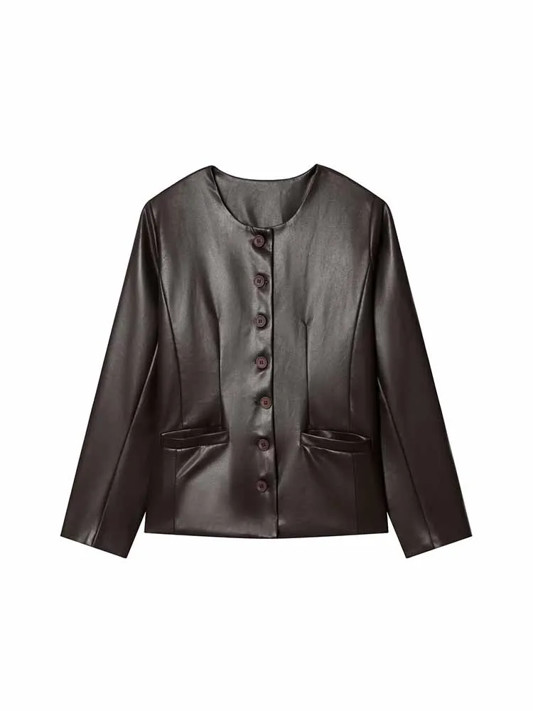 HH New Woman Winter Fashion Round Neck Long Sleeves Single Breasted Artificial Leather Jacket Female Casual Street Style Coat
HH New Woman Winter Fashion Round Neck Long Sleeves Single Breasted Artificial Leather Jacket Female Casual Street Style Coat