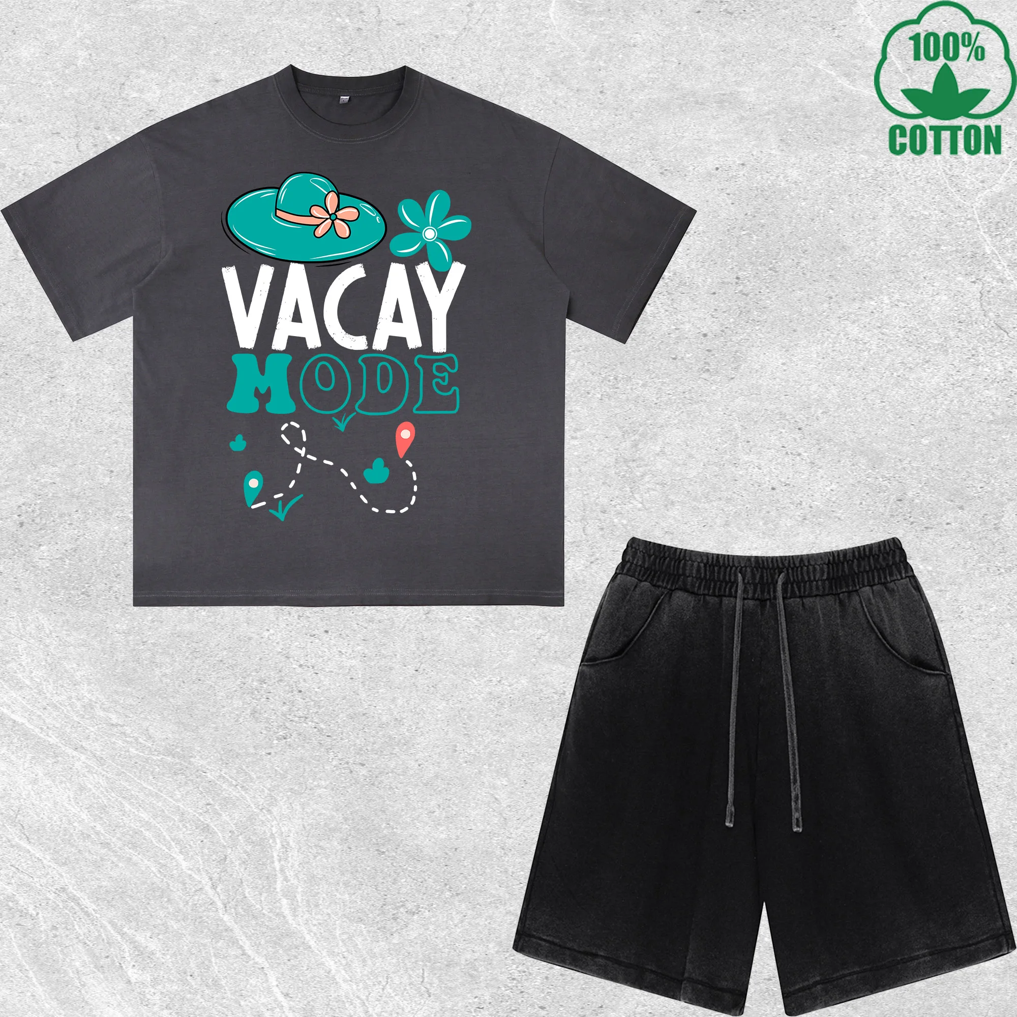 Vacay Mode Printed Dirty Wash T-Shirt Shorts Set Combo Loose Trendy Fashionable 100%Cotton Black Suit
Vacay Mode Printed Dirty Wash T-Shirt Shorts Set Combo Loose Trendy Fashionable 100%Cotton Black Suit