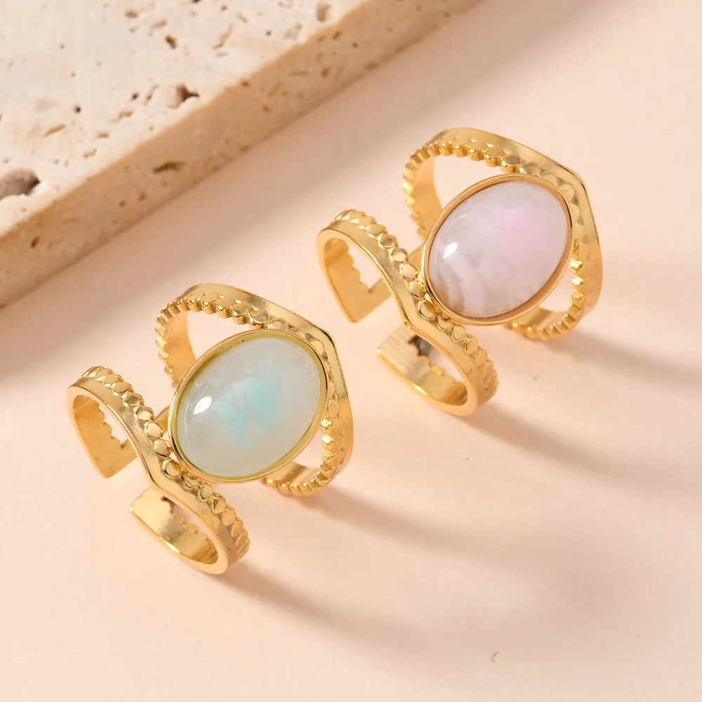 10pcs 18K Gold Plated Stainless Steel Ring Light Pink Blue Oval Gemstone Adjustable Open Ring Simple Luxury Jewelry Size 8
10pcs 18K Gold Plated Stainless Steel Ring Light Pink Blue Oval Gemstone Adjustable Open Ring Simple Luxury Jewelry Size 8