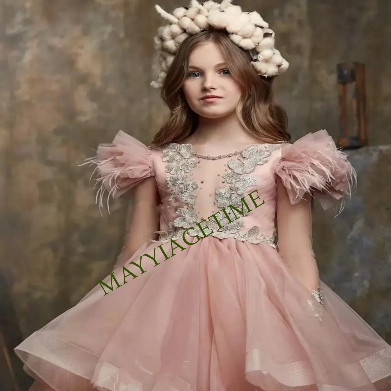 Tulle Flower Girl Dress For Wedding Applique Feathers Beading Layered Child's First Eucharistic Birthday Party Dresses Girl Gift
Tulle Flower Girl Dress For Wedding Applique Feathers Beading Layered Child's First Eucharistic Birthday Party Dresses Girl Gift