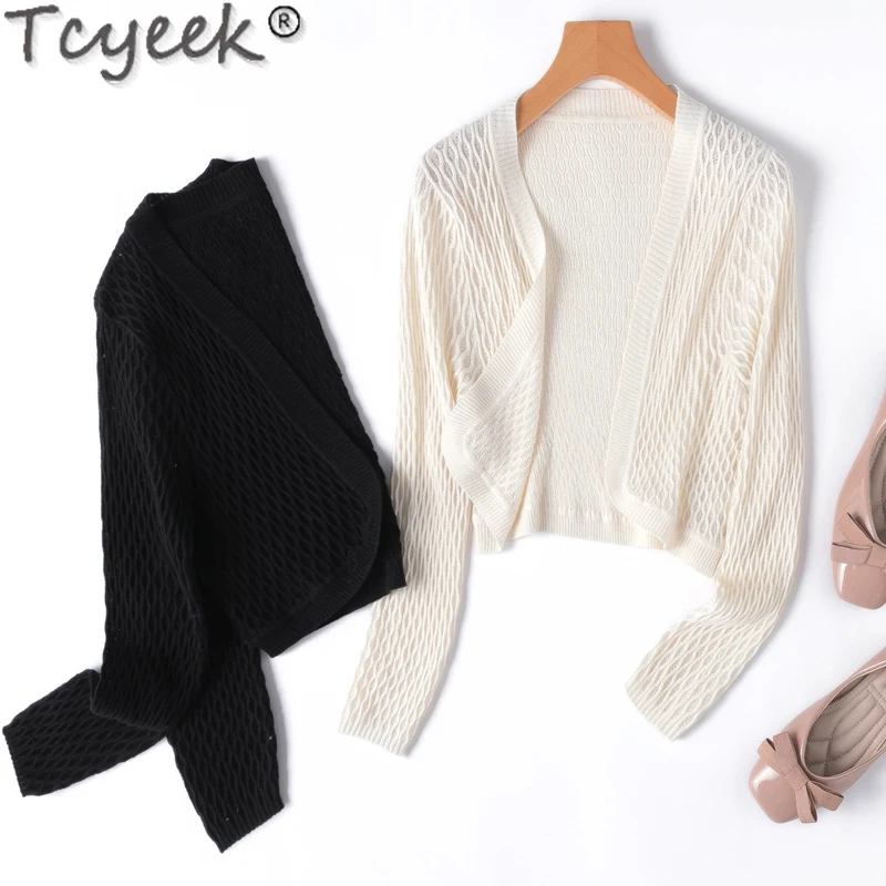 Tcyeek 55% Mulberry Silk+45% Cotton Top Women's Long Sleeve Tops Short Style Spring Summer Clothes Women Knitted Cardigan 2024
Tcyeek 55% Mulberry Silk+45% Cotton Top Women's Long Sleeve Tops Short Style Spring Summer Clothes Women Knitted Cardigan 2024
