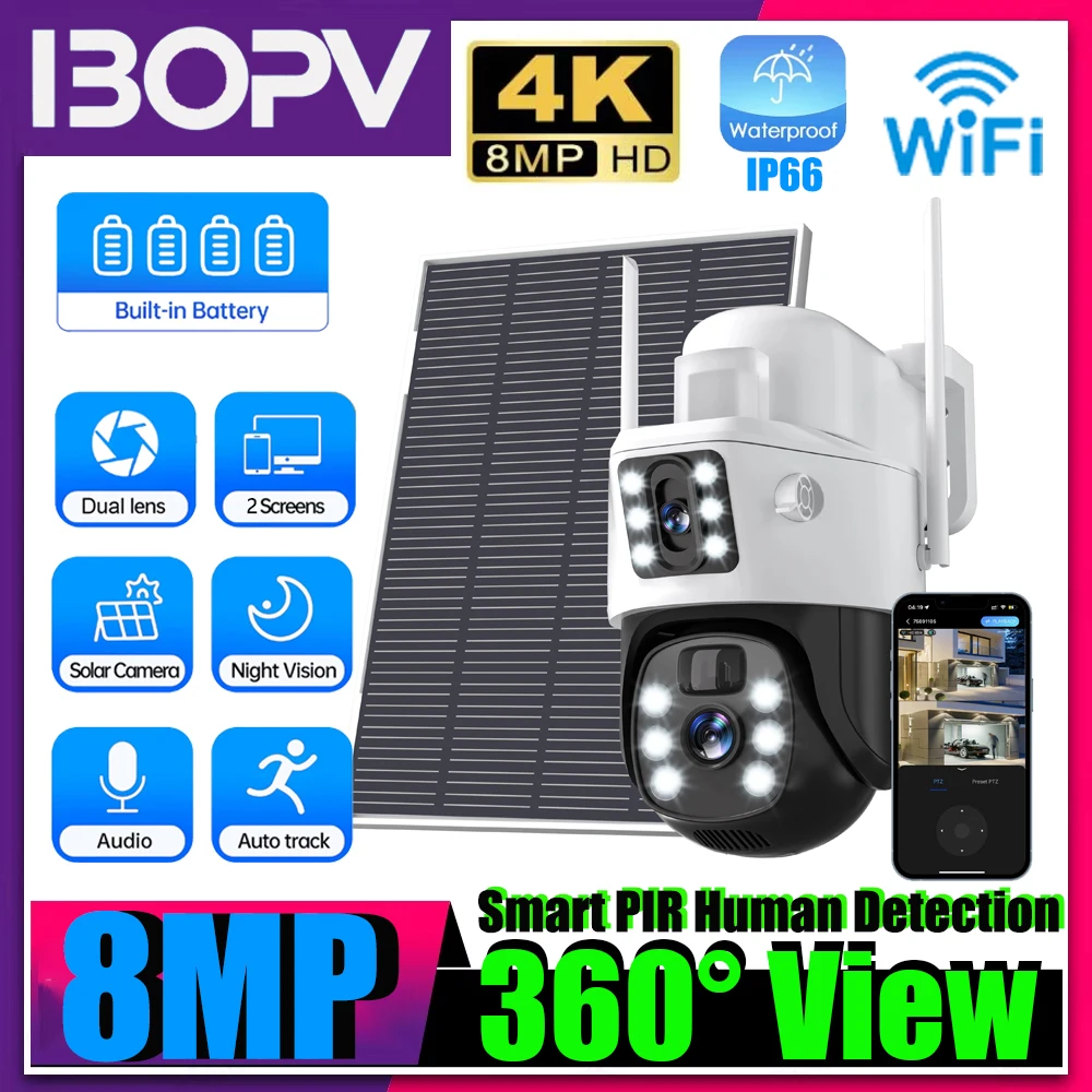 4K 8MP HD Solar Security Camera 360° View WIFI Video Outdoor Waterproof Wireless IP Dual Lens Surveillance Camera With 32G Card
4K 8MP HD Solar Security Camera 360° View WIFI Video Outdoor Waterproof Wireless IP Dual Lens Surveillance Camera With 32G Card
