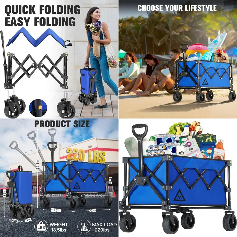 Folding Utility Wagon with Wheels for Beach, Garden, Grocery, Camping, and Outdoor Activities - Heavy Duty, All-Terrain, Portabl
Folding Utility Wagon with Wheels for Beach, Garden, Grocery, Camping, and Outdoor Activities - Heavy Duty, All-Terrain, Portabl