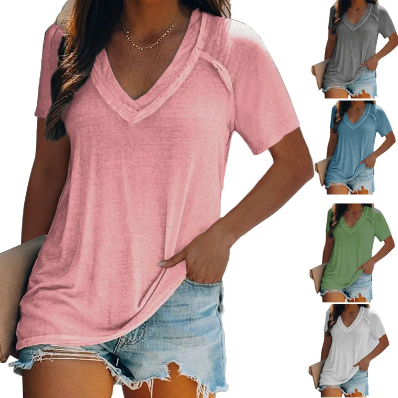 2025 New Summer Women's Short-sleeved T-shirt V-neck Solid Color Fashion Patchwork Top Simple Basic Style Versatile Tees
2025 New Summer Women's Short-sleeved T-shirt V-neck Solid Color Fashion Patchwork Top Simple Basic Style Versatile Tees