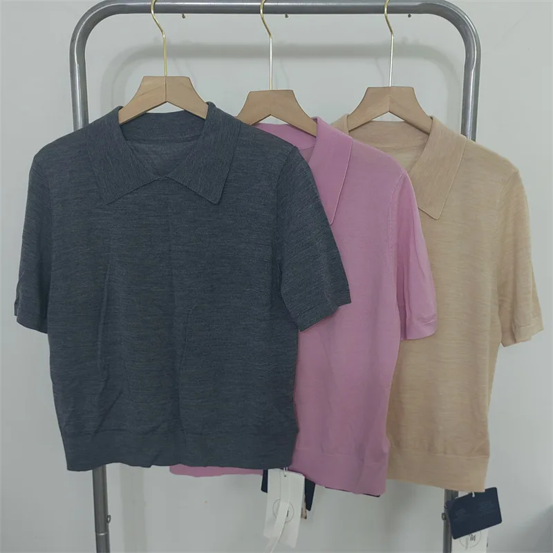 Women Turn-down Collar Knitted Shirt Short Sleeve Elegant Female Short Sleeve Knitwear Blouse and Top
Women Turn-down Collar Knitted Shirt Short Sleeve Elegant Female Short Sleeve Knitwear Blouse and Top