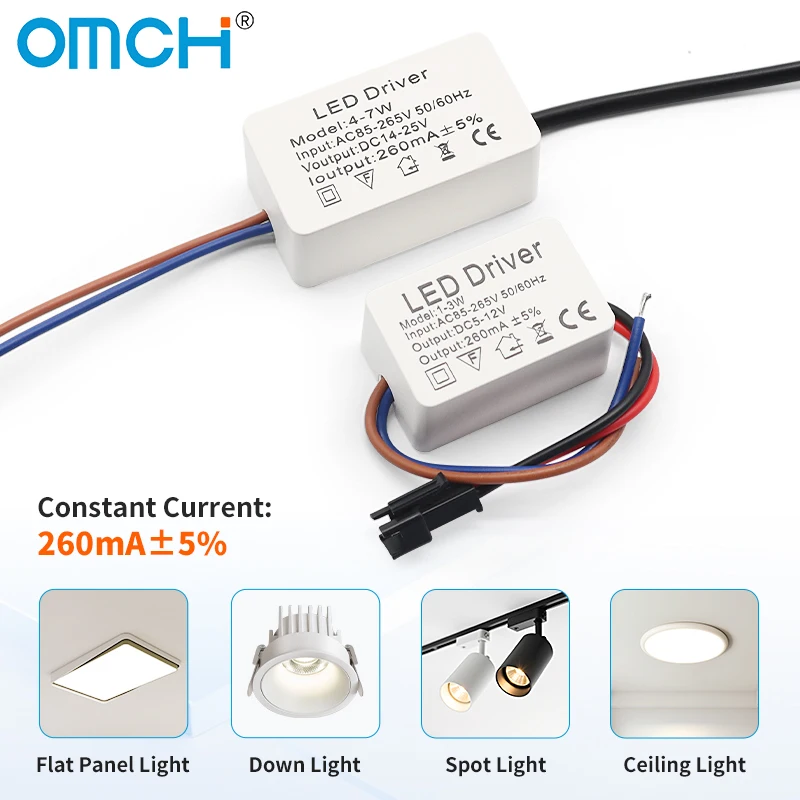 OMCH LED Driver 260mA±5% 1-3w 4-7w 8-12w 12-18w 18-24w LED Constant Current Driver Power Unit Supply For Driver LED Transformer
OMCH LED Driver 260mA±5% 1-3w 4-7w 8-12w 12-18w 18-24w LED Constant Current Driver Power Unit Supply For Driver LED Transformer