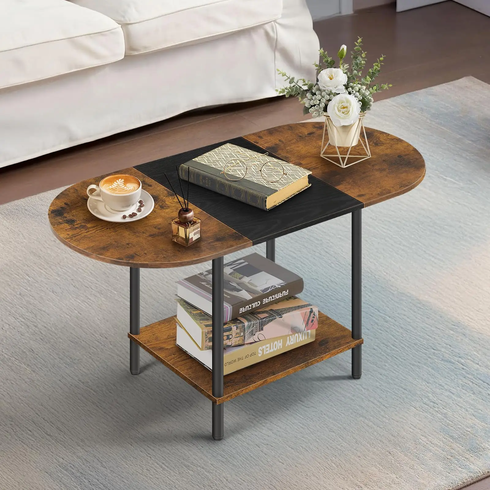 Oval Coffee Table With Metal Legs And Lower Shelf, 35.4 Inch Rustic Modern Accent Table For Living Room
Oval Coffee Table With Metal Legs And Lower Shelf, 35.4 Inch Rustic Modern Accent Table For Living Room