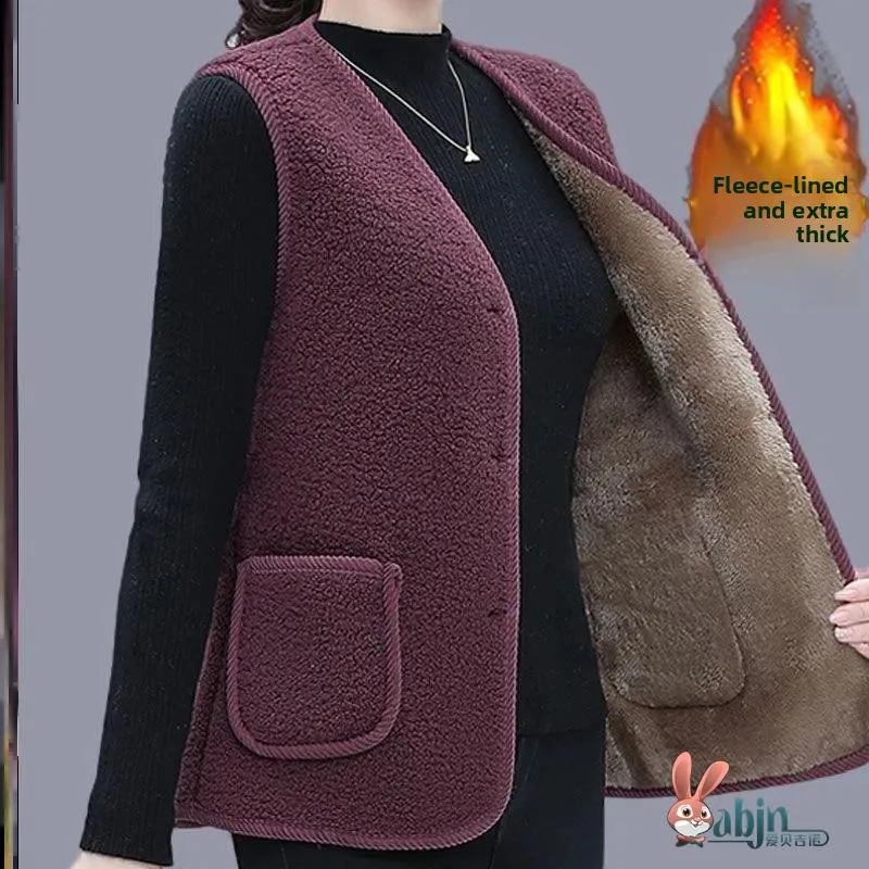 Lamb Fur Vest Women's Mom Autumn Winter Thiened Fce Warmth ort Sle V-ne Single Button Closure Nylon Fiber Vest
Lamb Fur Vest Women's Mom Autumn Winter Thiened Fce Warmth ort Sle V-ne Single Button Closure Nylon Fiber Vest